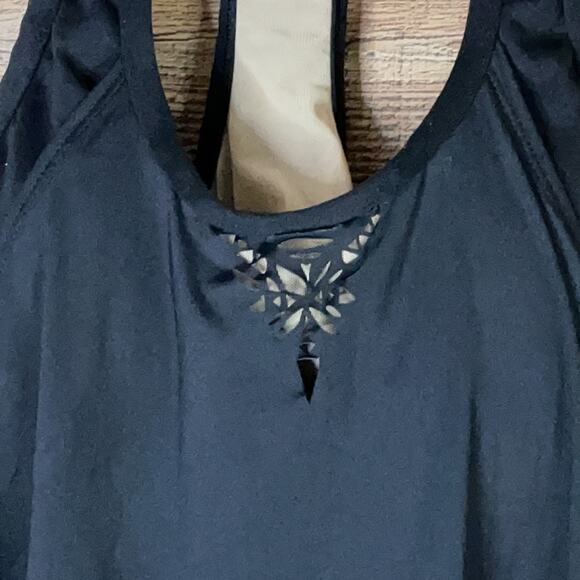 Gianni Bini Black Blouson Tankini Swimsuit Top Laser Cut Back Size Small - Picture 5 of 13